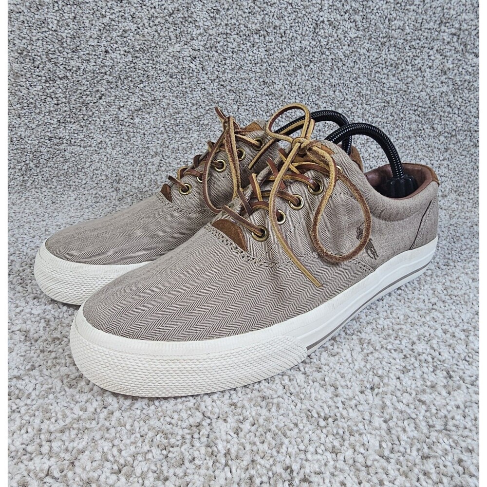 Polo Ralph‎ Lauren Vaughn Sneakers Men’s Size 9D Gray Canvas Suede Accent